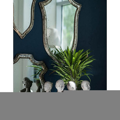 24" Distressed Metallic Crest Shape Wall Mounted Accent Mirror Framed