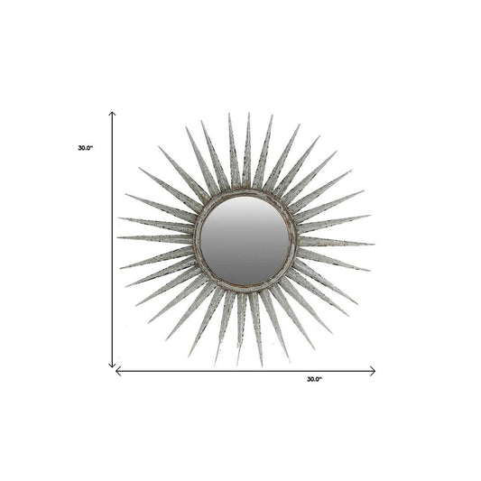 30" Silver Metal Sunburst Framed Accent Mirror