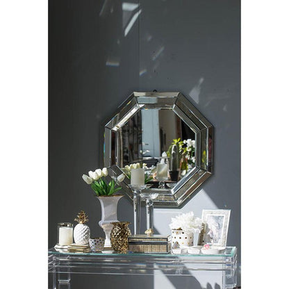 28" Silver Octagon Glass Framed Accent Mirror