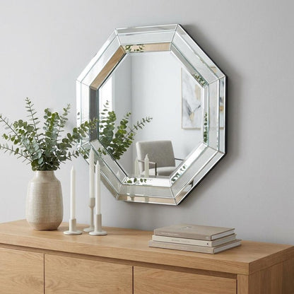 28" Silver Octagon Glass Framed Accent Mirror