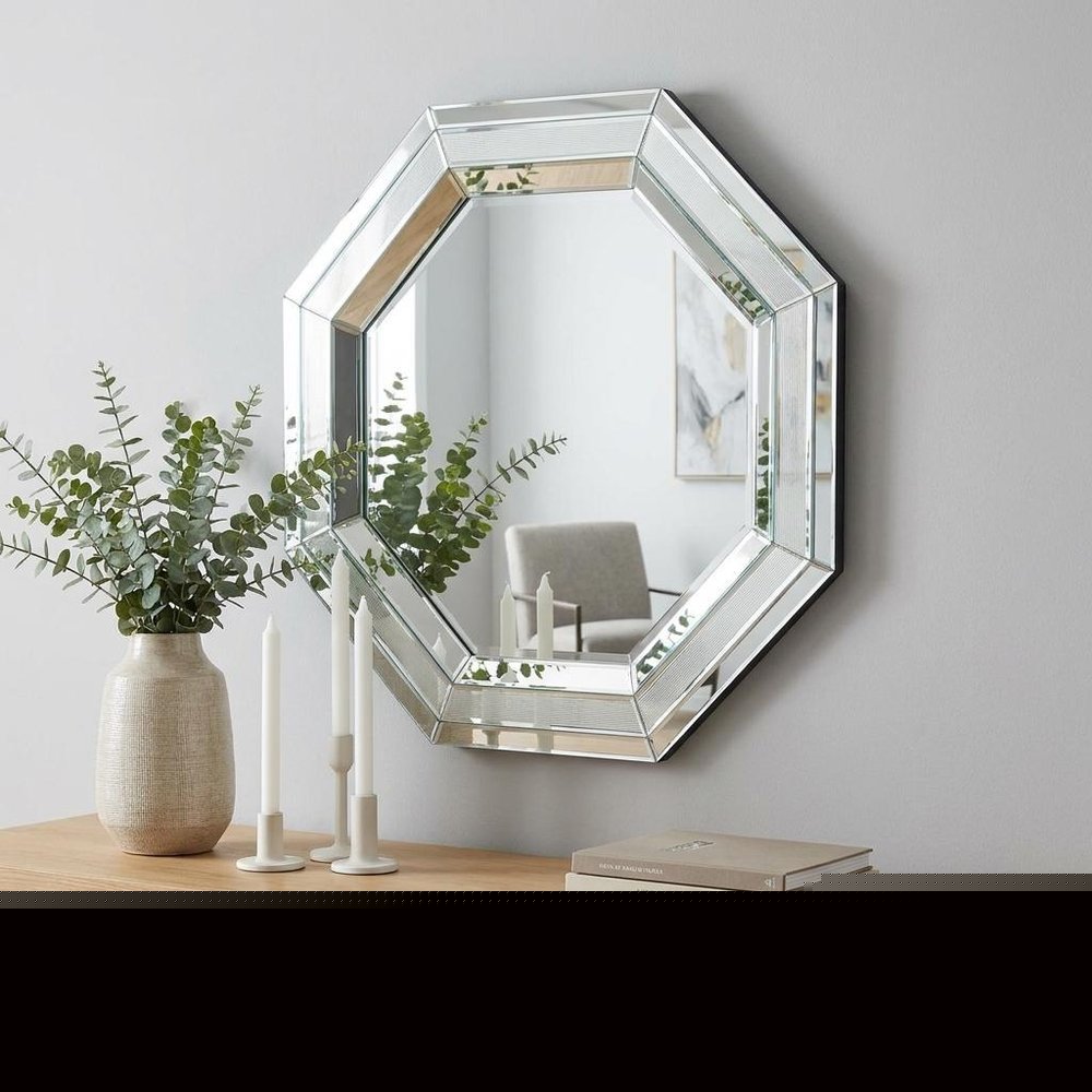 28" Silver Octagon Glass Framed Accent Mirror