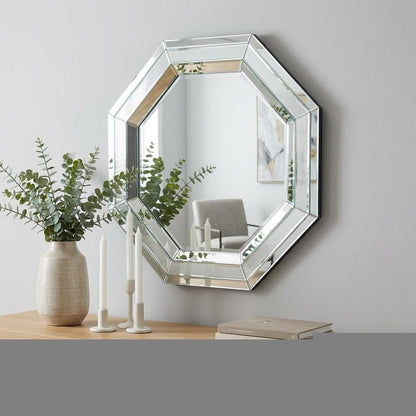 28" Silver Octagon Glass Framed Accent Mirror