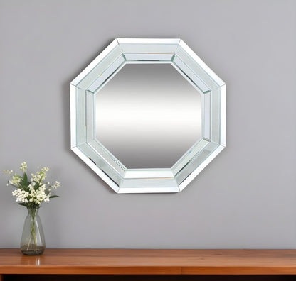 28" Silver Octagon Glass Framed Accent Mirror