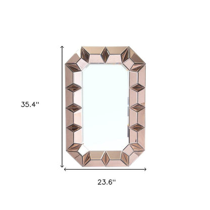 35" Rose Gold Glass Abstract Ornate Framed Accent Mirror