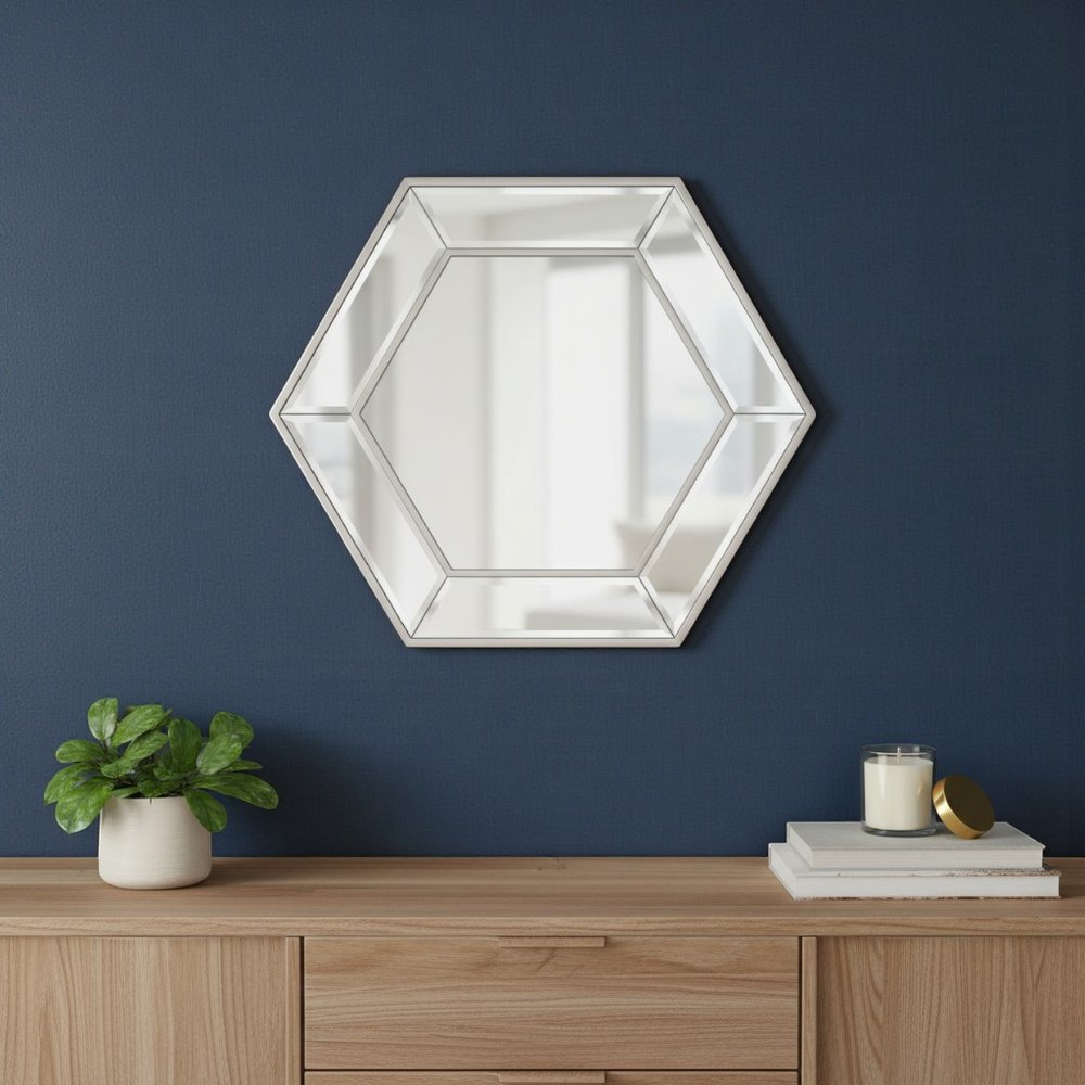 18" Silver Hexagon Glass Framed Accent Mirror