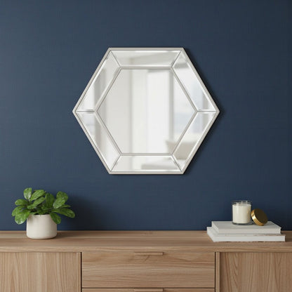 18" Silver Hexagon Glass Framed Accent Mirror
