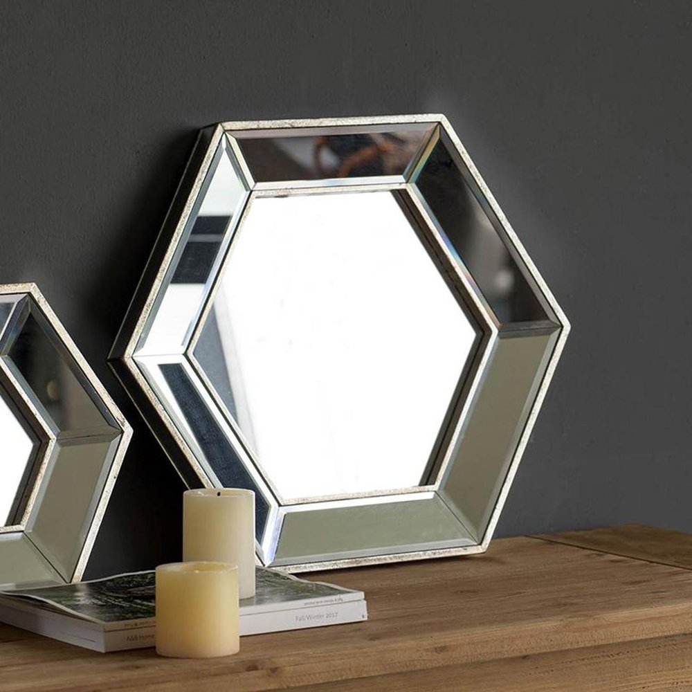 18" Silver Hexagon Glass Framed Accent Mirror