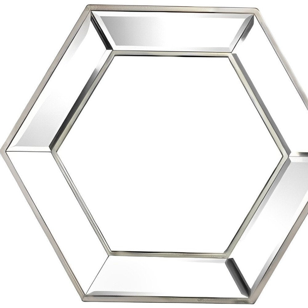 18" Silver Hexagon Glass Framed Accent Mirror