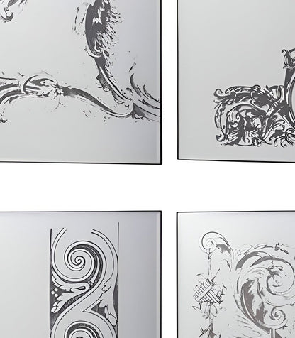 Set of Six Decorative Antiqued Glass Black Metal Framed Mirror Set