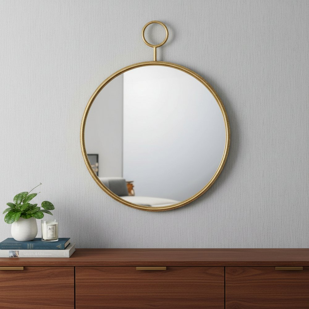 32" Gold Round Iron Framed Accent Mirror