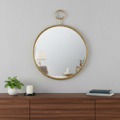 28" Gold Round Iron Framed Accent Mirror