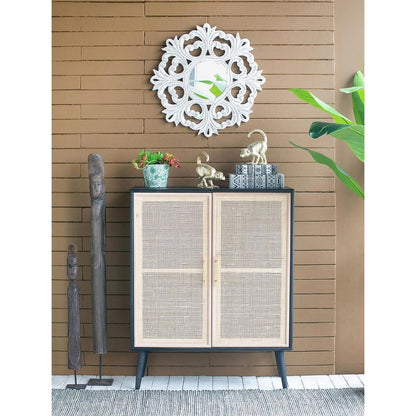 24" White Floral Scrollwork Distressed Round Framed Accent Mirror