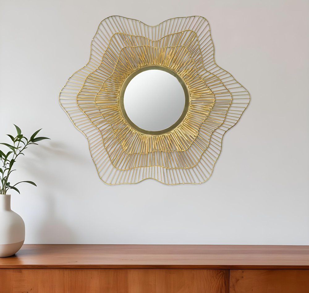 27" Gold Floral Sunburst Iron Framed Accent Mirror