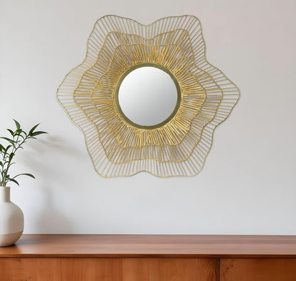 27" Gold Floral Sunburst Iron Framed Accent Mirror
