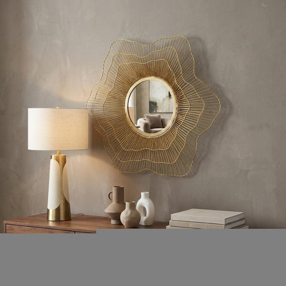 27" Gold Floral Sunburst Iron Framed Accent Mirror