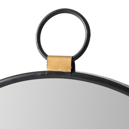 28" Black Round Iron Framed Accent Mirror