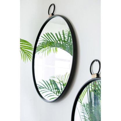 28" Black Round Iron Framed Accent Mirror