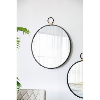 28" Black Round Iron Framed Accent Mirror