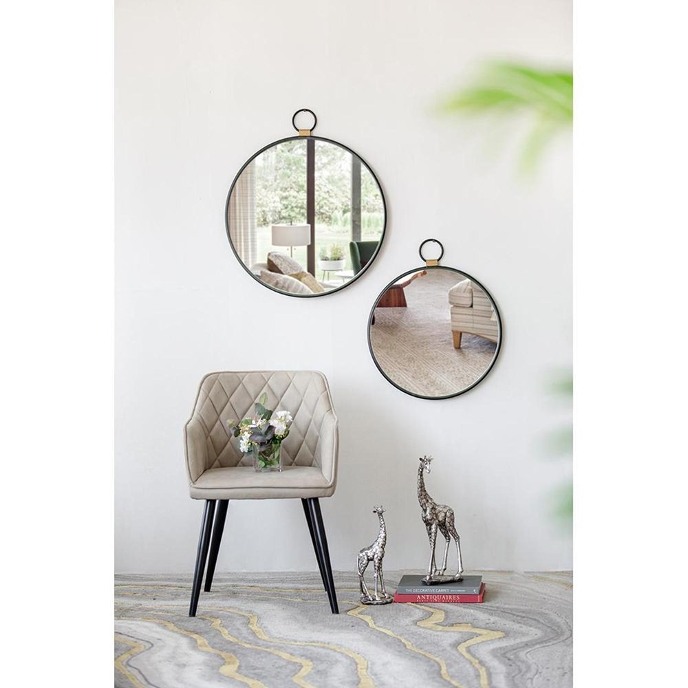 28" Black Round Iron Framed Accent Mirror
