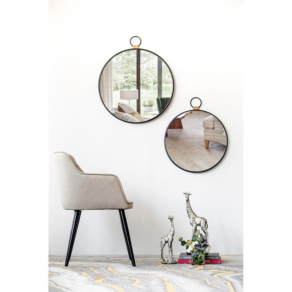28" Black Round Iron Framed Accent Mirror