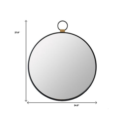28" Black Round Iron Framed Accent Mirror