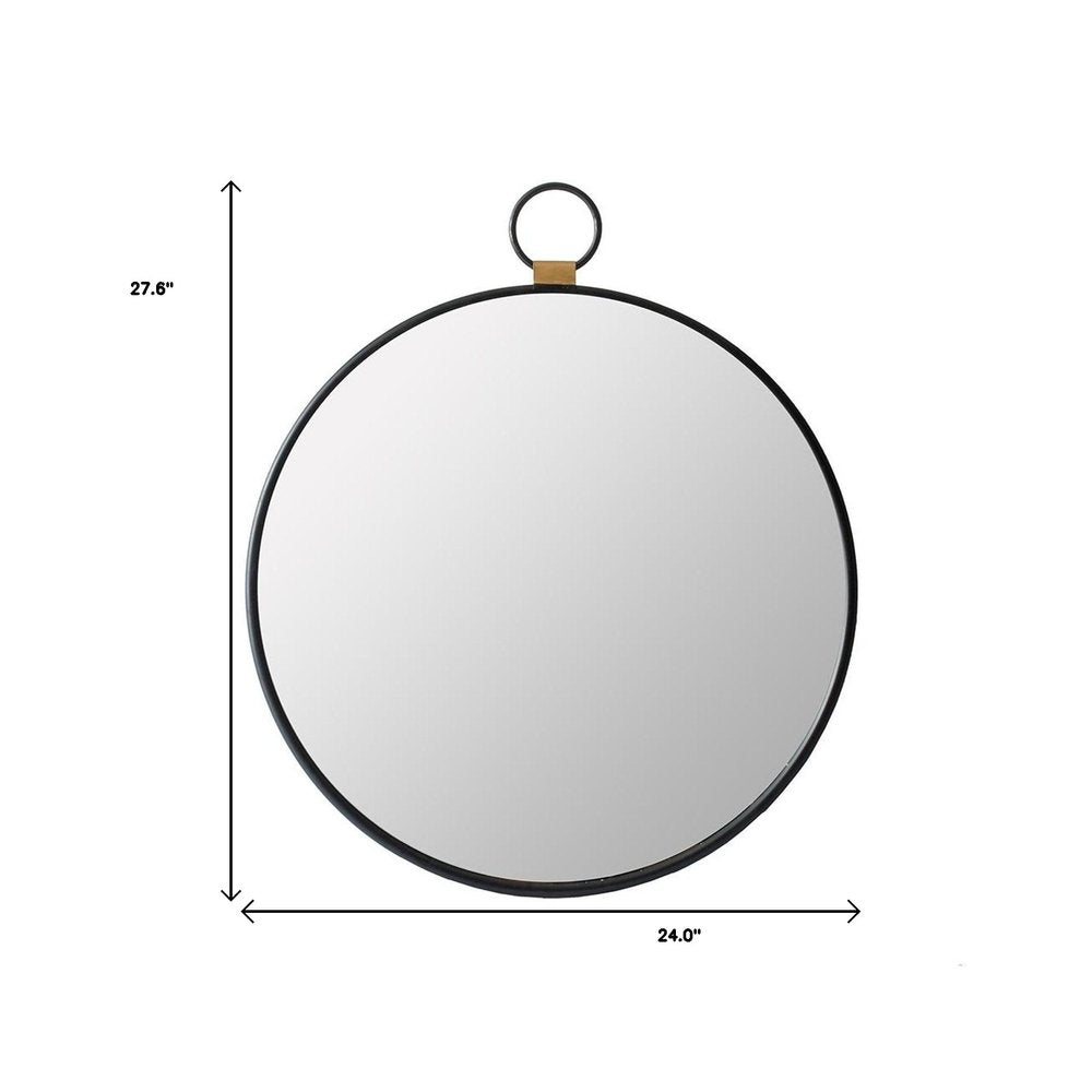 28" Black Round Iron Framed Accent Mirror