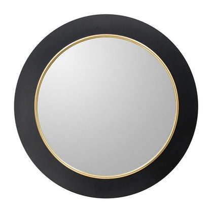 32" Black And Gold Lighted Round Metal Framed Accent Mirror