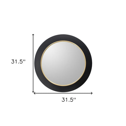 32" Black And Gold Lighted Round Metal Framed Accent Mirror