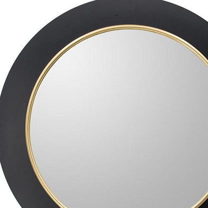 32" Black And Gold Lighted Round Metal Framed Accent Mirror