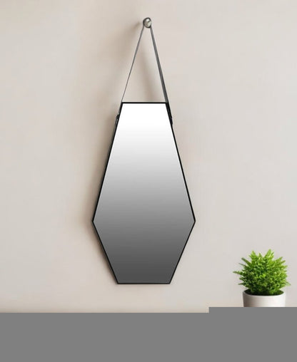 32" Black Hexagon Wood Framed Accent Mirror