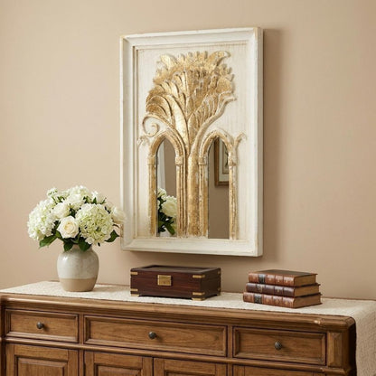 Set of Two 30" White and Gold Wood Framed Accent Mirrors