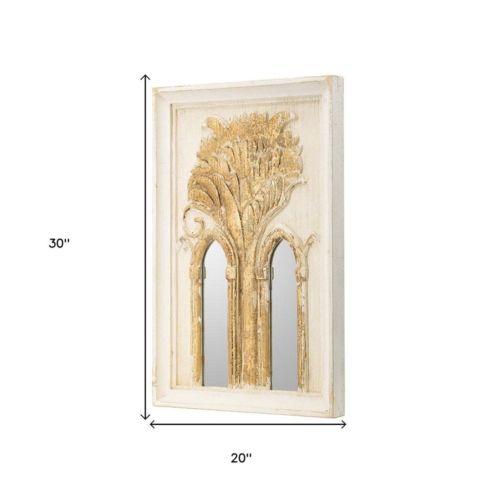 Set of Two 30" White and Gold Wood Framed Accent Mirrors