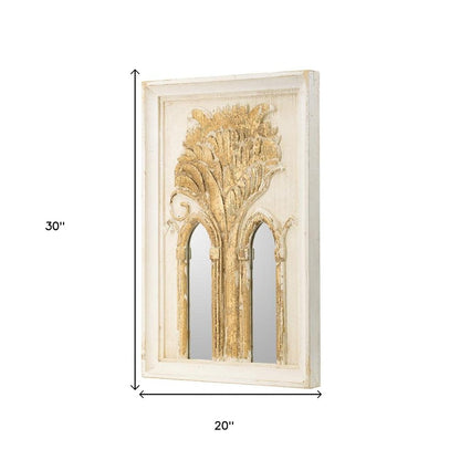 Set of Two 30" White and Gold Wood Framed Accent Mirrors