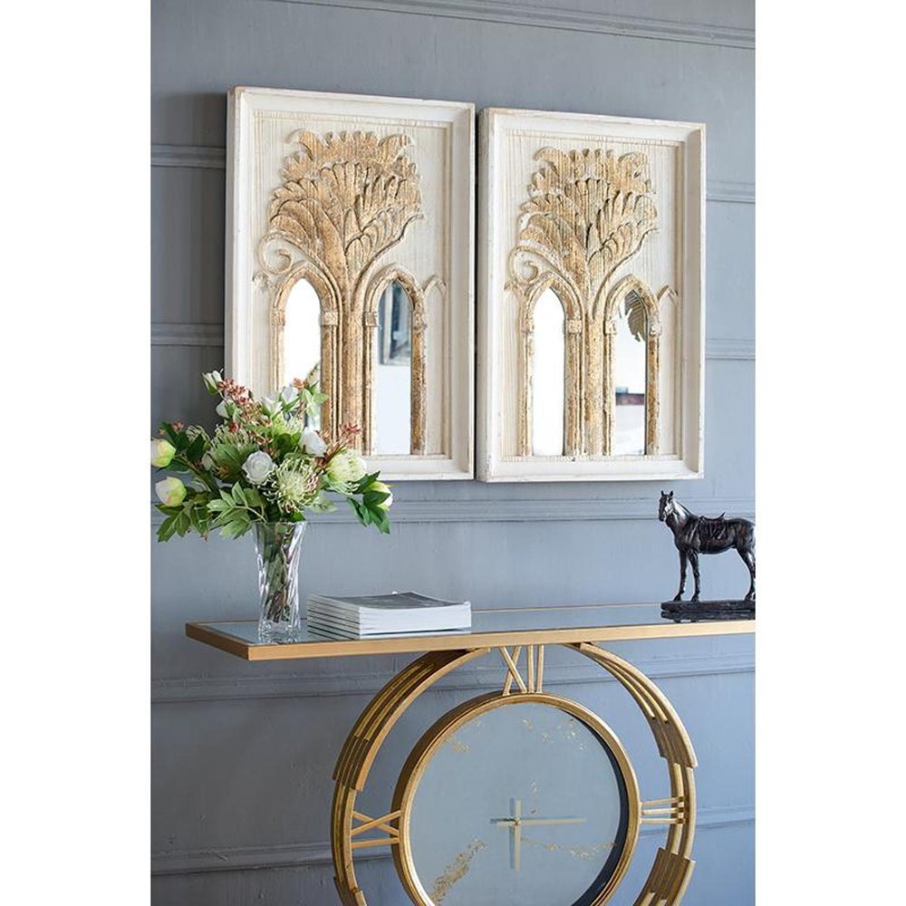 Set of Two 30" White and Gold Wood Framed Accent Mirrors