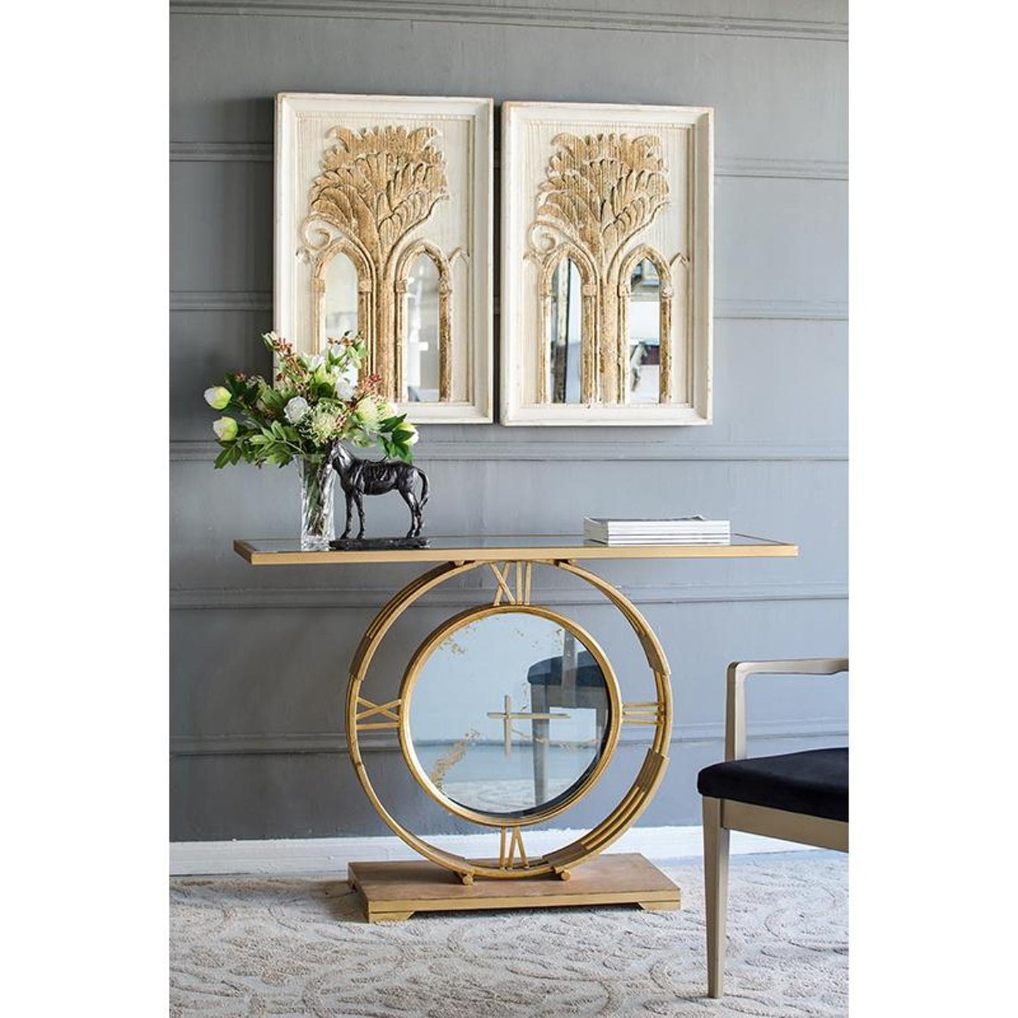 Set of Two 30" White and Gold Wood Framed Accent Mirrors