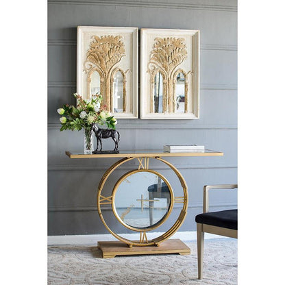 Set of Two 30" White and Gold Wood Framed Accent Mirrors
