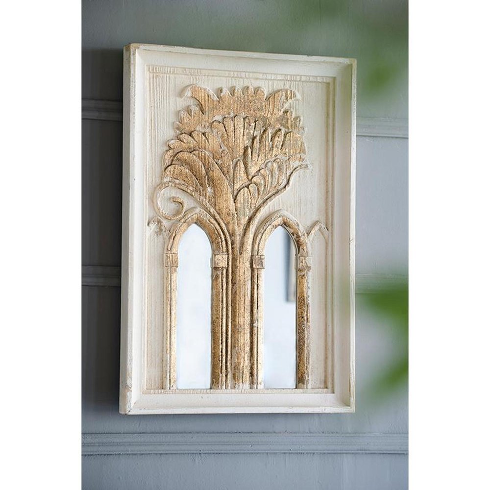Set of Two 30" White and Gold Wood Framed Accent Mirrors