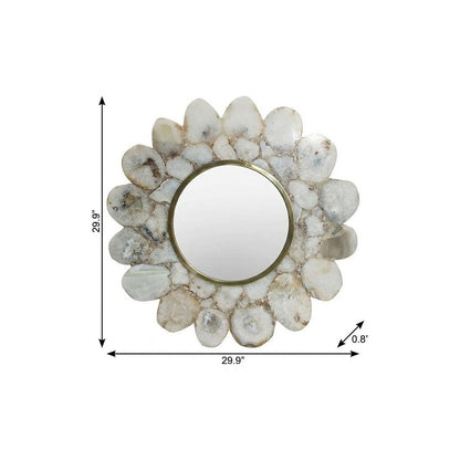 30" White And Gold Scalloped Stone Framed Accent Mirror