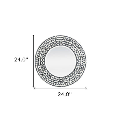24" Black And White Round Wood And Shell Framed Accent Mirror