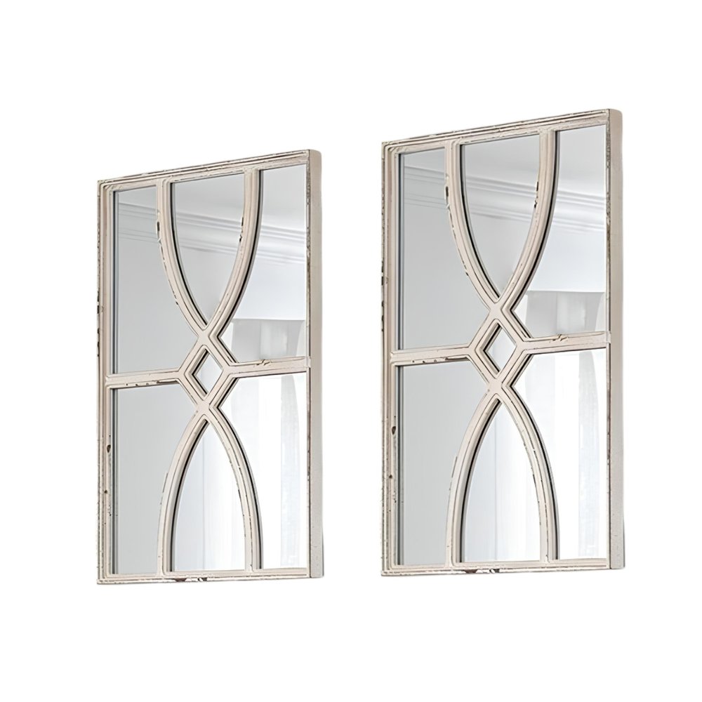 Set of Two White Wood Framed Accent Mirror