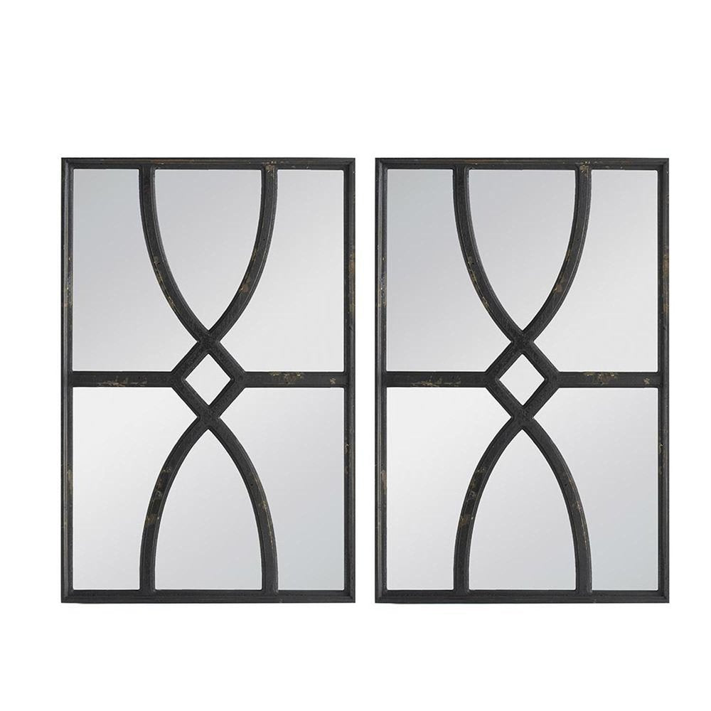 Set of Two Black Wood Framed Accent Mirror