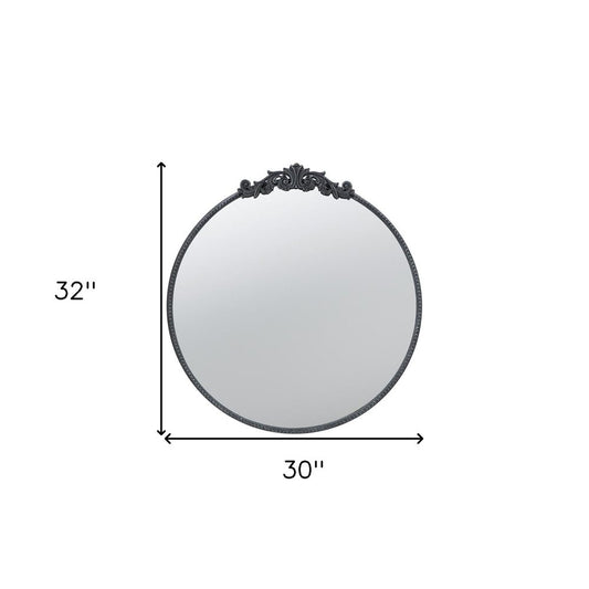 32" Black Crowned Top Iron Framed Accent Mirror