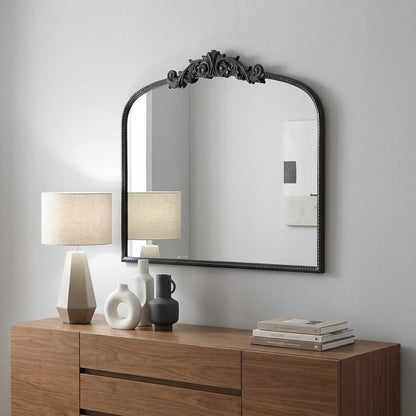 31" Black Arch Iron Framed Accent Mirror