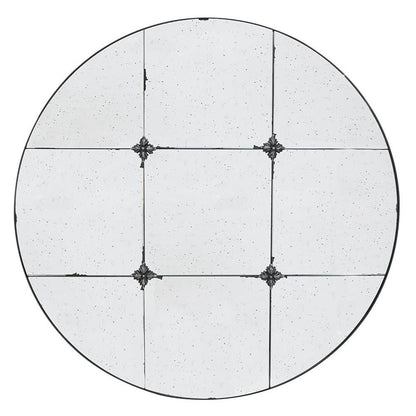 36" Black Round Iron Framed Antiqued Glass Accent Mirror