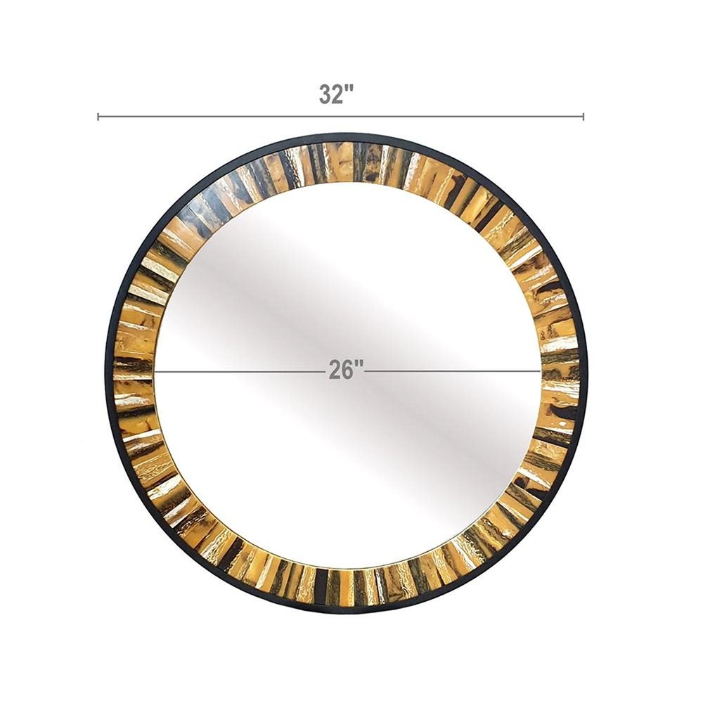 32" Brown and Black Faux Stone Round Framed Accent Mirror
