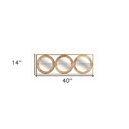 14" Brown and Gold Aluminum and Wood Geometric Framed Accent Mirror