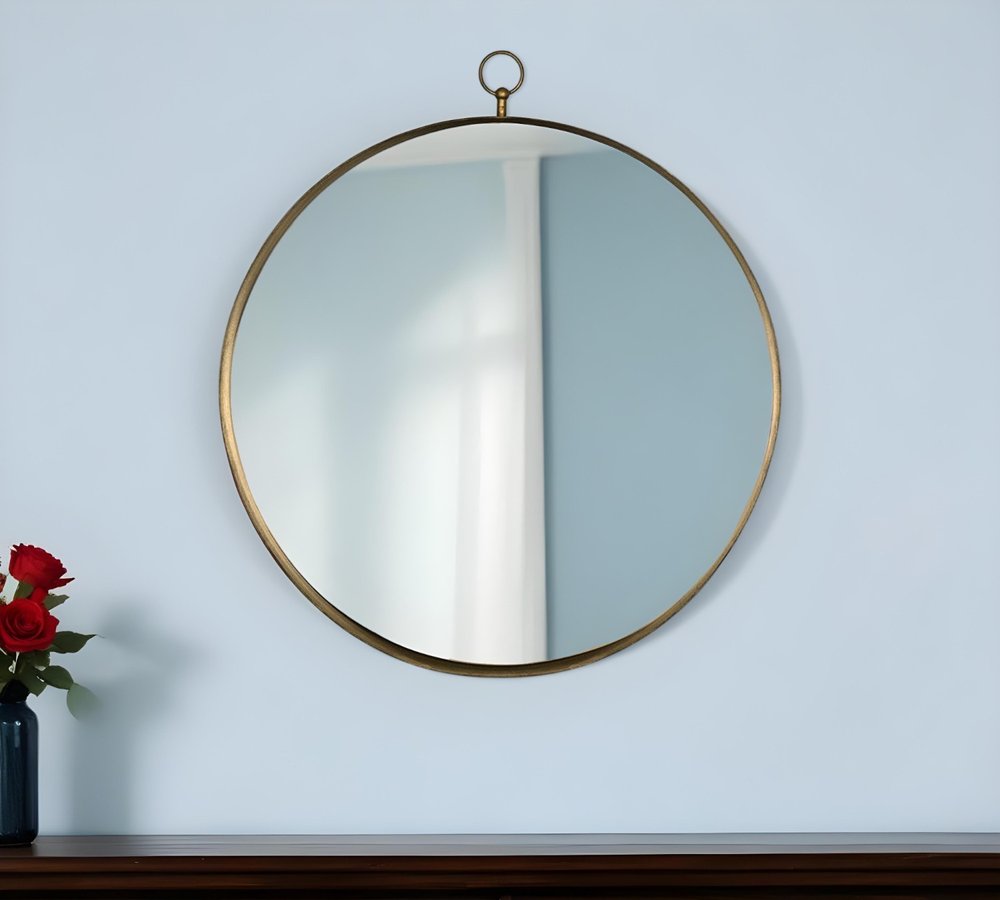 28" Gold Round Iron Framed Accent Mirror