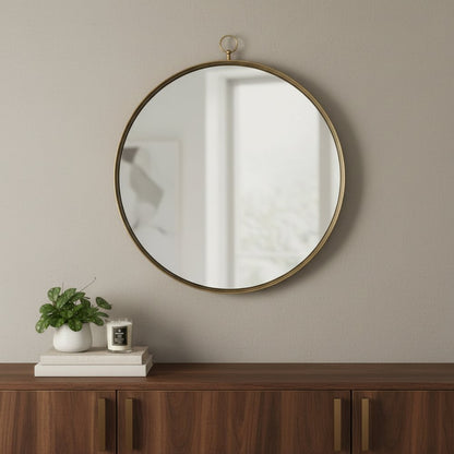 34" Gold Round Iron Framed Accent Mirror