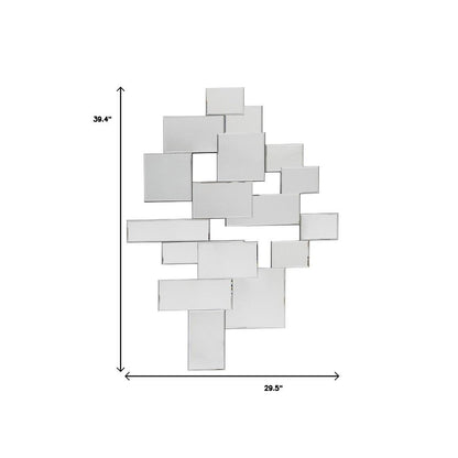 30" Clear Abstract Glass Contemporary Panels Unframed Accent Mirror