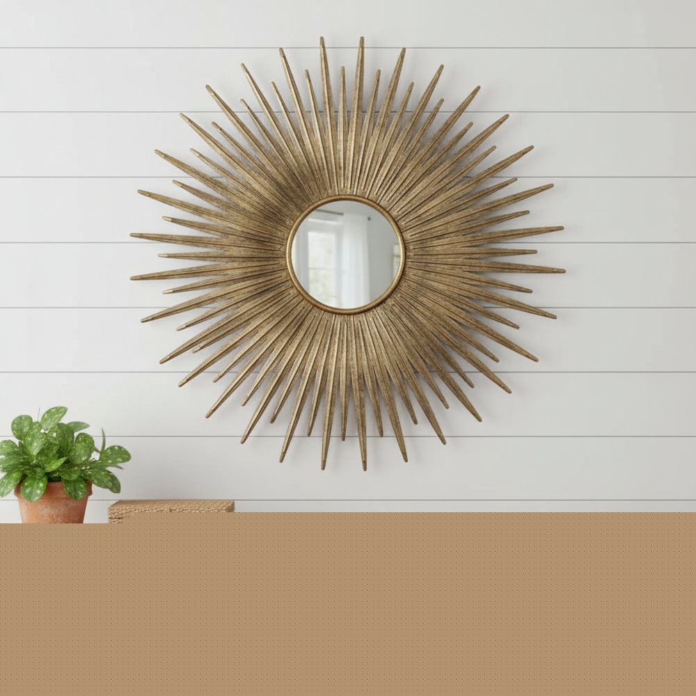 28" Gold Sunburst Iron Framed Accent Mirror